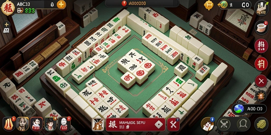Screenshot gameplay ABC33 menampilkan suasana permainan Mahjong yang seru.