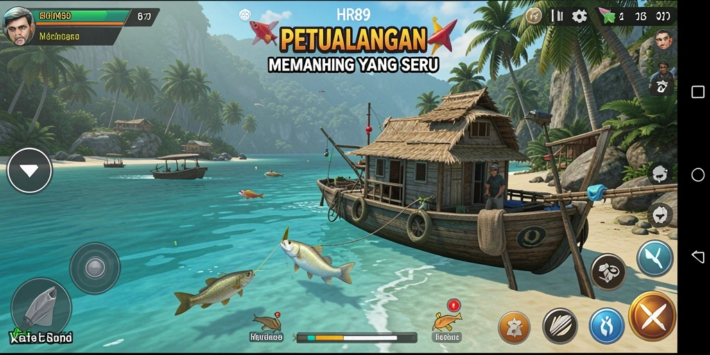 Gameplay HR89 menunjukkan pemain menangkap ikan dengan teknik yang menarik.