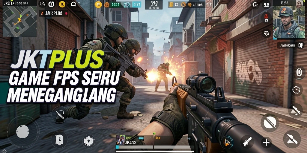 Screenshot dari gameplay JKTPLUS yang menunjukkan aksi menegangkan dalam pertempuran FPS.
