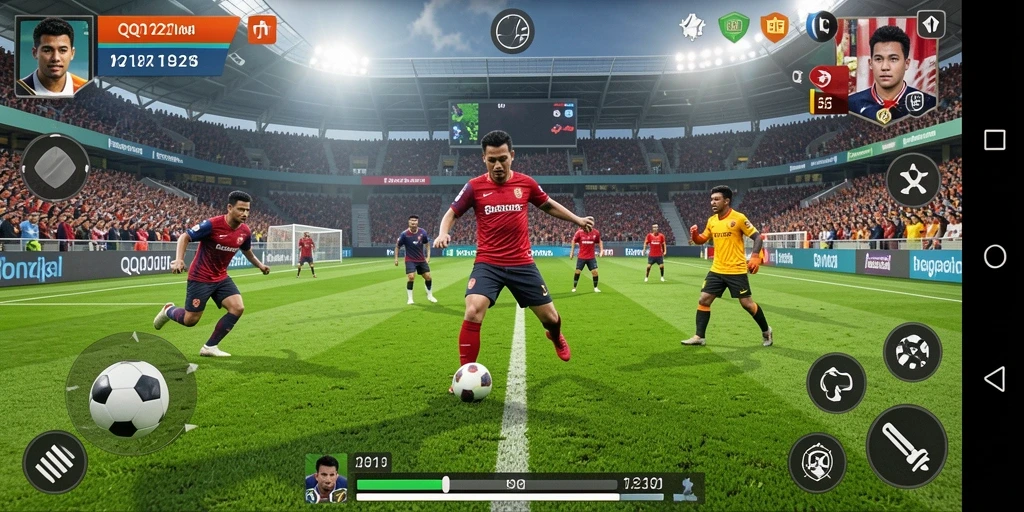 Tangkapan layar gameplay <strong>QQ1221</strong> menampilkan aksi seru dalam pertandingan sepak bola.